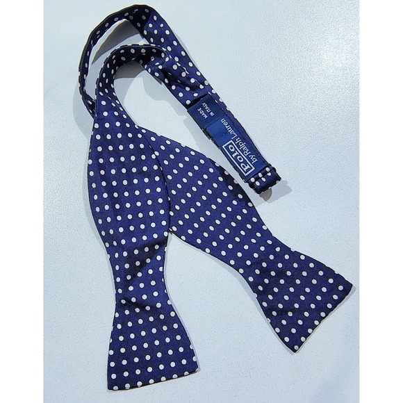 Polo Ralph Lauren Other - Polo Ralph Lauren Polka Dot Silk Bow Tie Blue Mens Made In Italy Adjustable